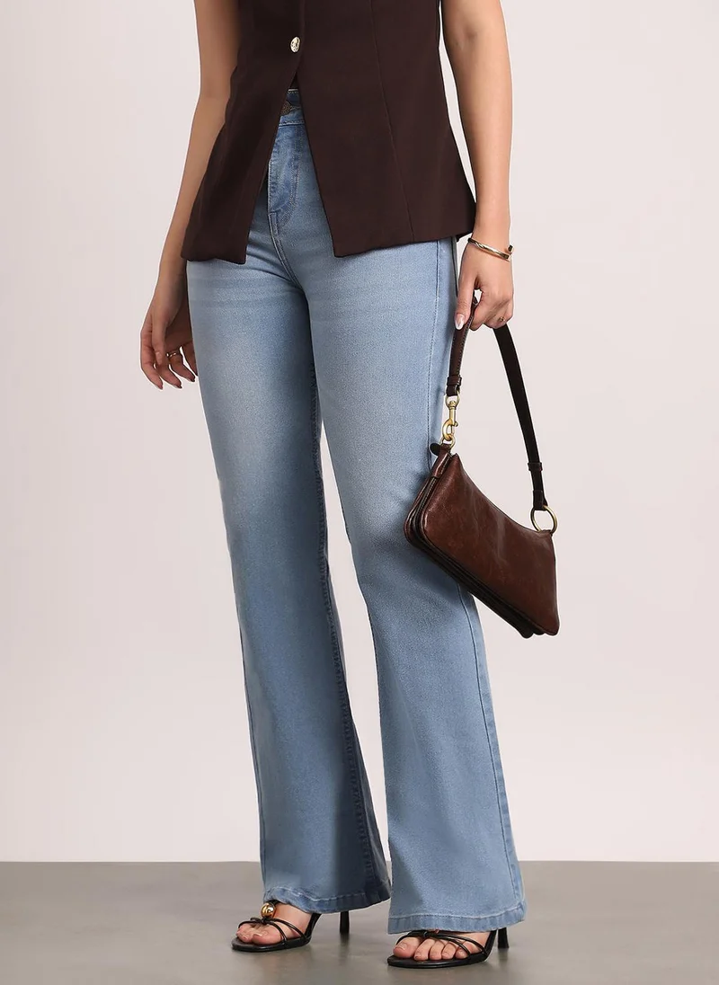 أوربانو فاشن Urbano Fashion Women's Ice Blue Mid Rise Bootcut Washed Jeans Stretchable